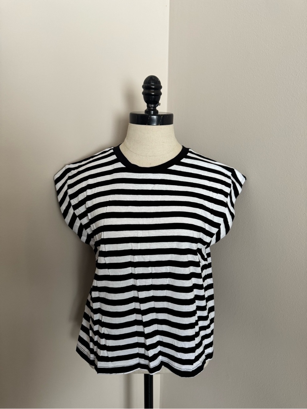 Zara Black & White Striped Short Sleeve Tee
